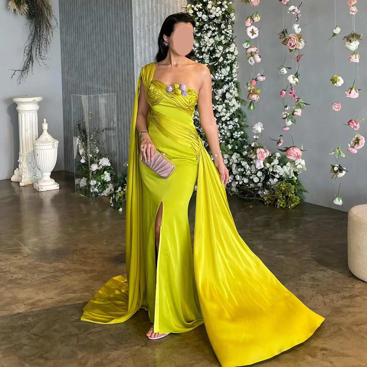 One Shoulder Sleeveless Pleated Mermaid Evening Dress