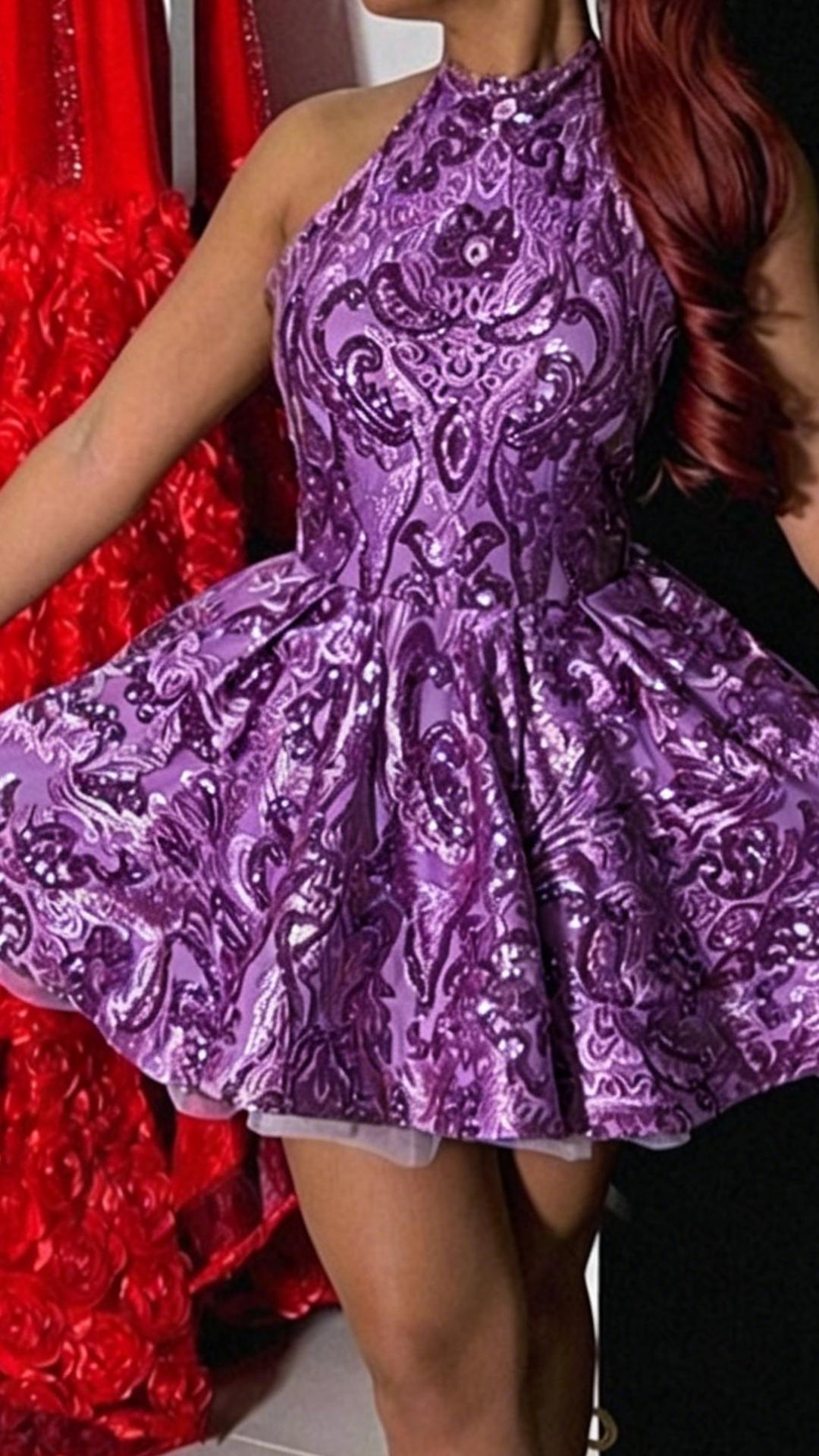 LY047 - Halter Sleeveless Appliques A-Line Pleated Short Homecoming Dress