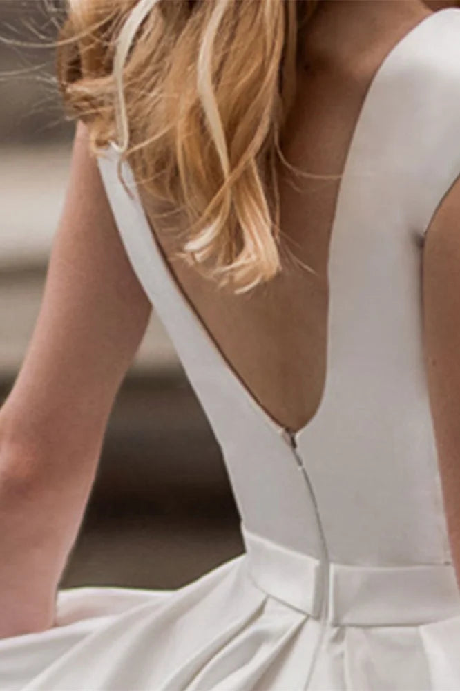 Cap Sleeves Wedding Dress With Pockets