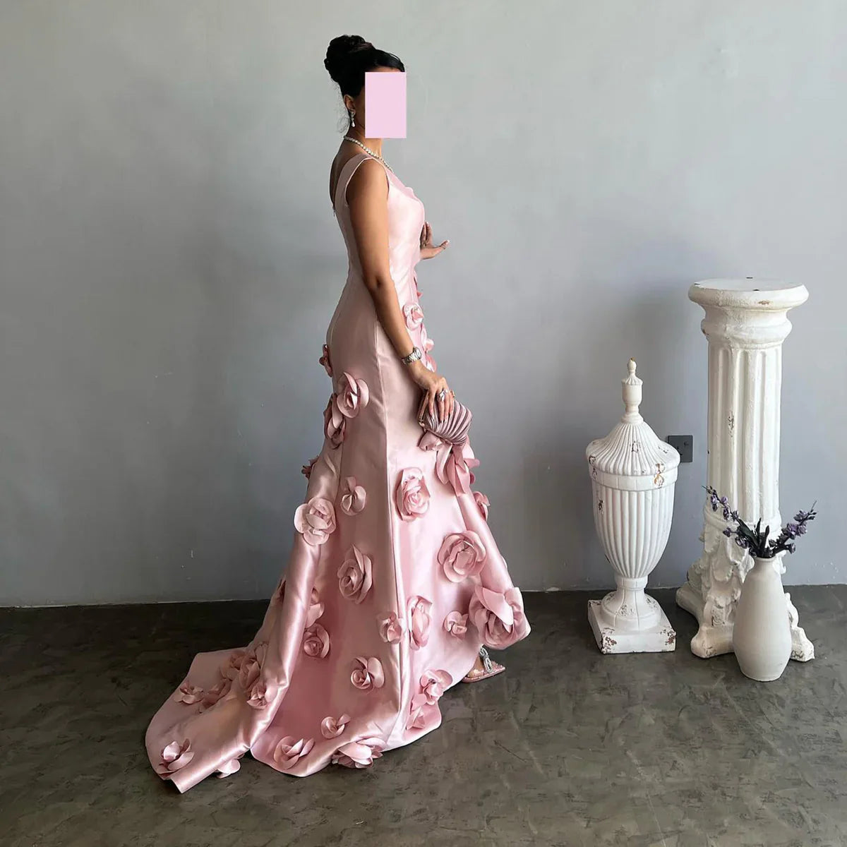 Sweetheart Straps Floral Embellished Satin Mermaid Evening Dress