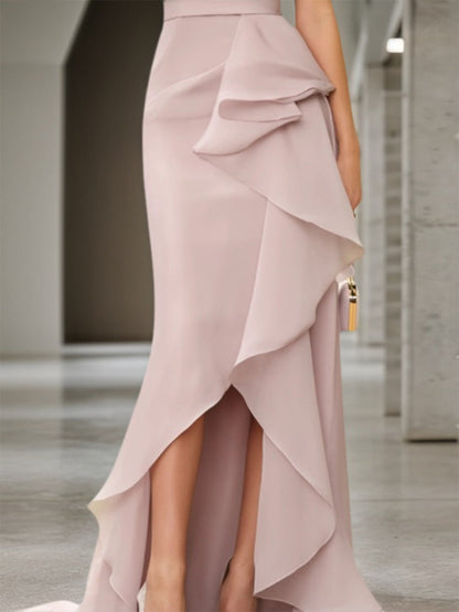 Formal Wedding Guest Dress Grey Strapless Sleeveless Maxi Dress