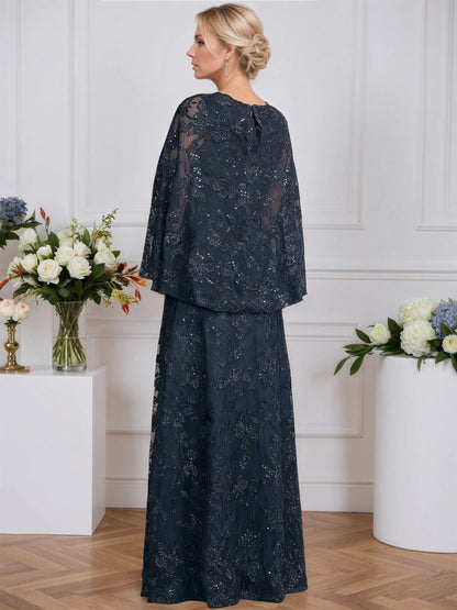 A-line V-Neck Floor-Length Lace Mother of the Bride Dress With Sequins