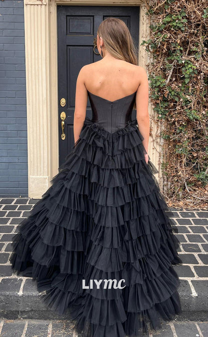 LP771 - A line Sweetheart Tulle Ruffles Long Formal Prom Dress