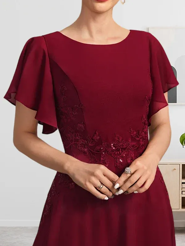 A-line Scoop Ankle-Length Lace Chiffon Mother of the Bride Dress With Sequins