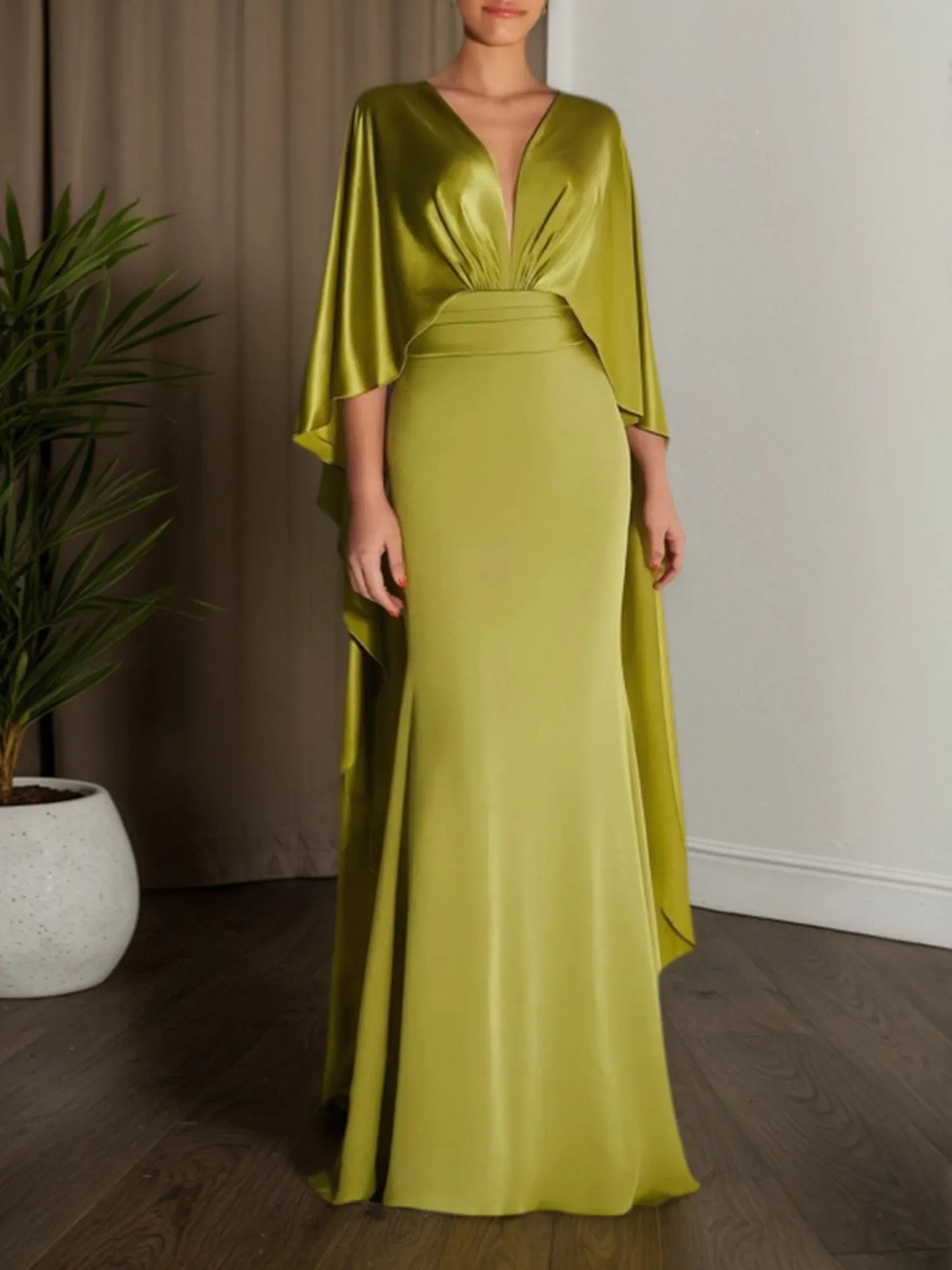 Formal Evening Dress Green V Neck Maxi Dress