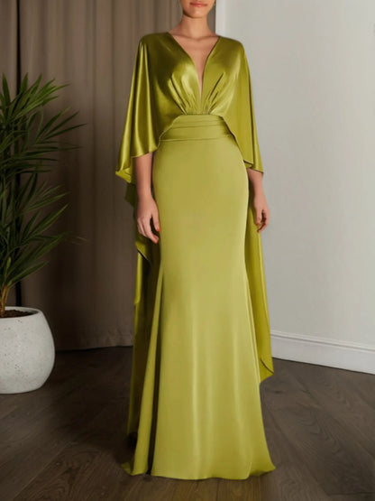 Formal Evening Dress Green V Neck Maxi Dress