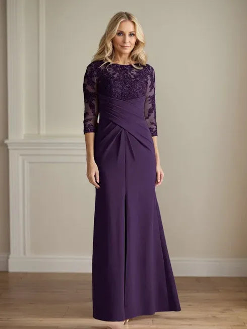 Scoop Long Sleeves Appliques Sheath Prom Dress