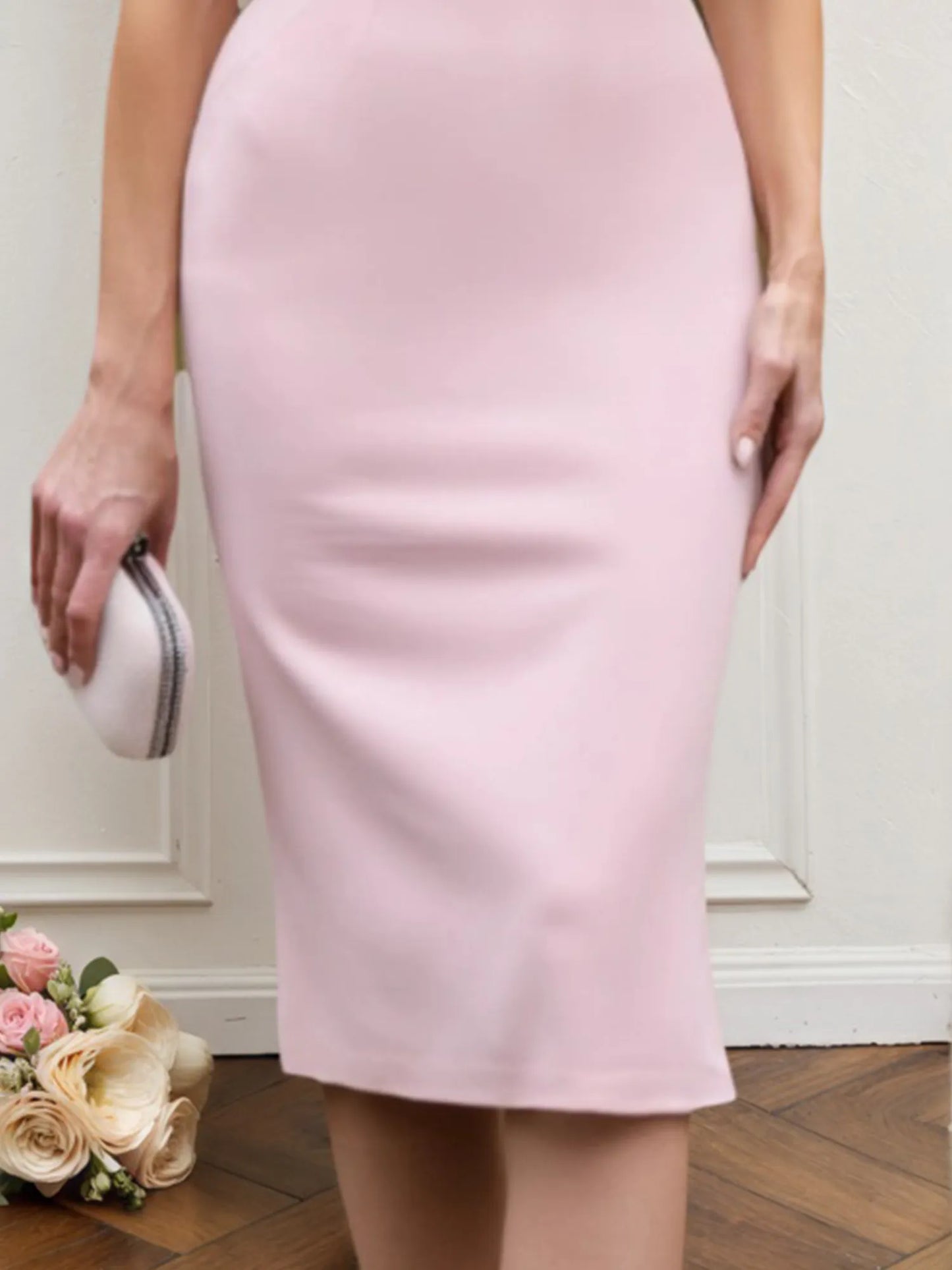 Wedding Guest Dress Pink Strapless Knee-Length Dress
