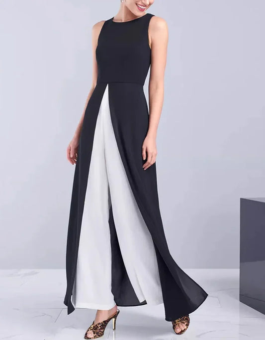 Black and White Color Block Maxi Jumpsuit