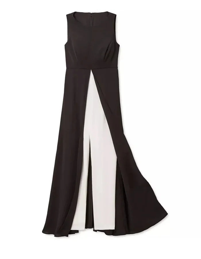 Black and White Color Block Maxi Jumpsuit