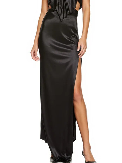 Party Dress Black Halter Neck Off Shoulder Maxi Dress