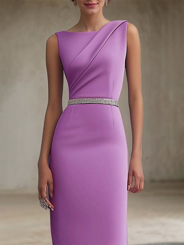 Semi-Formal Party Dress Round Neck Purple Sleeveless Asymmetrical Dresses