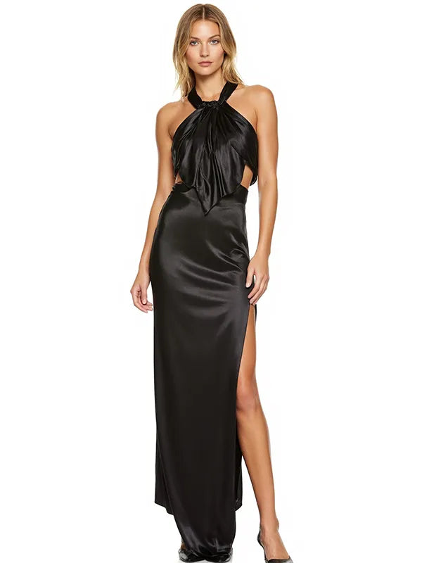 Party Dress Black Halter Neck Off Shoulder Maxi Dress