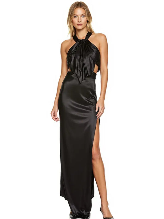Party Dress Black Halter Neck Off Shoulder Maxi Dress