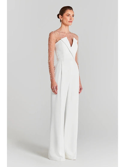 Pearl Mesh Bodysuit and White Jumpsuit Set