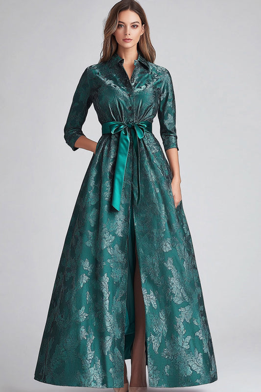 Floral A Line Dark Green Mother of Bride Dress with Pockets