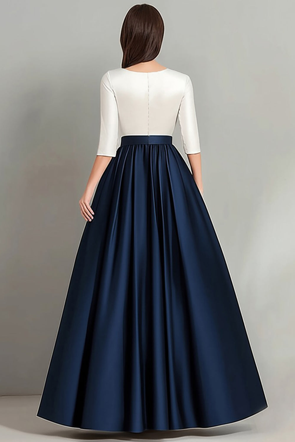 White Navy A Line Half Sleeves Ruched Mother Of the Bride Dress