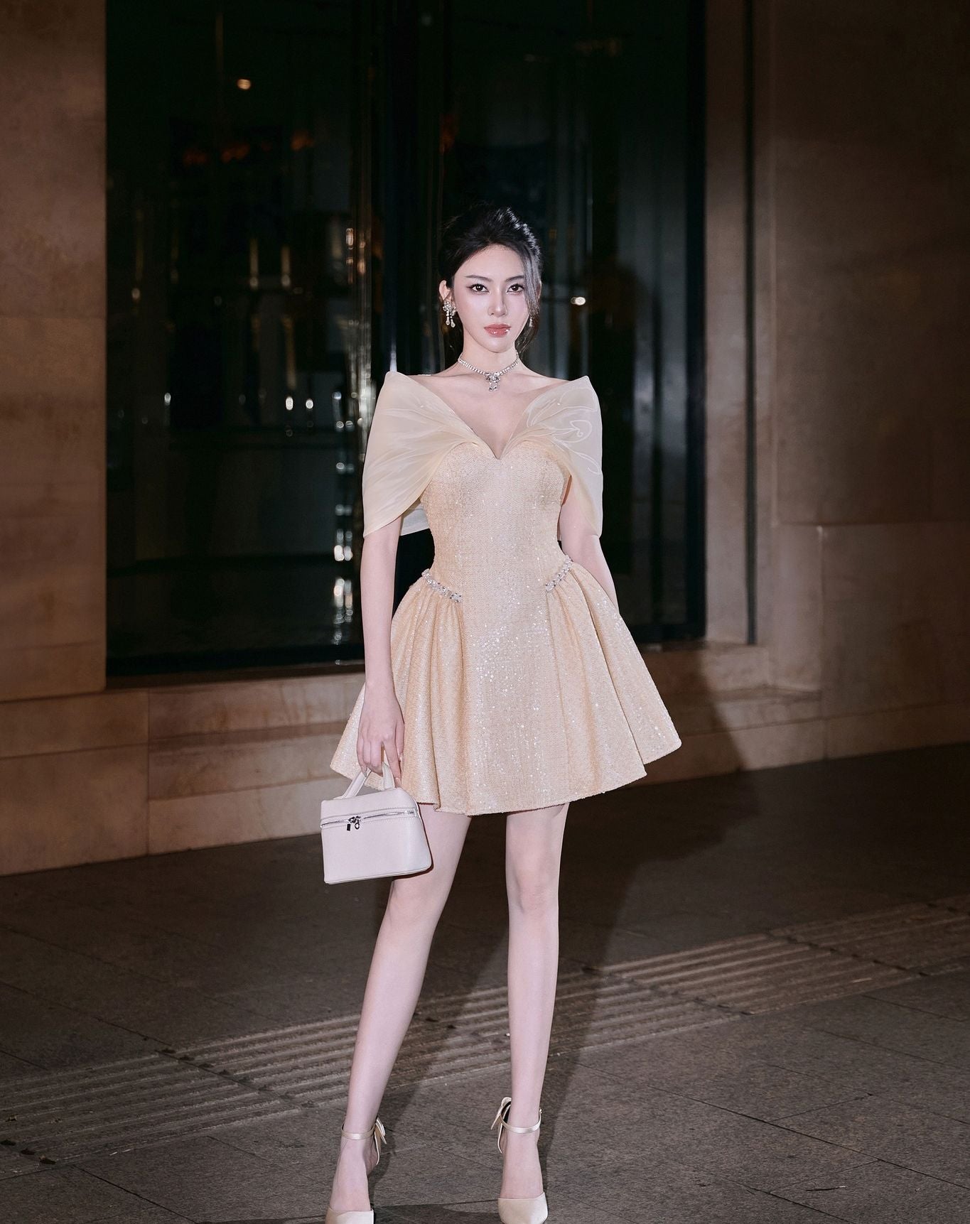 V-Neck Sleeves Pleated A-Line Short Homecoming Dress