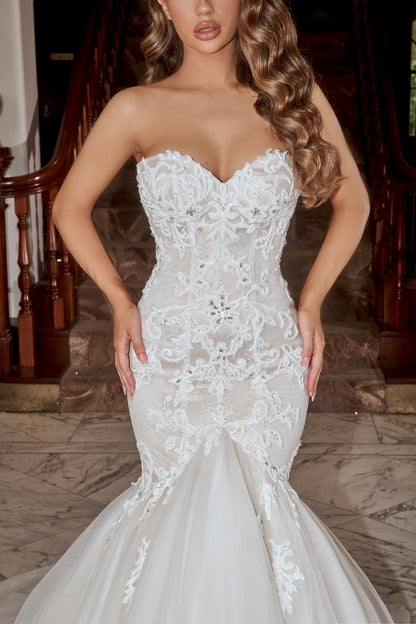 Sweetheart Lace Appliques Mermaid Tulle Wedding Dress