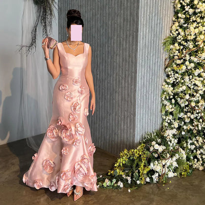 Sweetheart Straps Floral Embellished Satin Mermaid Evening Dress