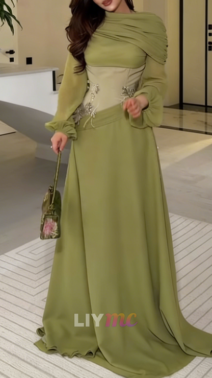 Long Sleeves Appliques A-Line Formal Dress