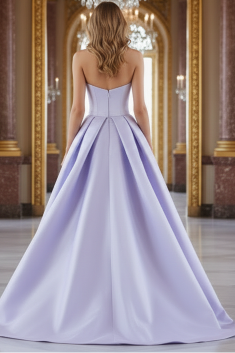 Sweetheart Bow Satin Beaded A-Line Prom Dress