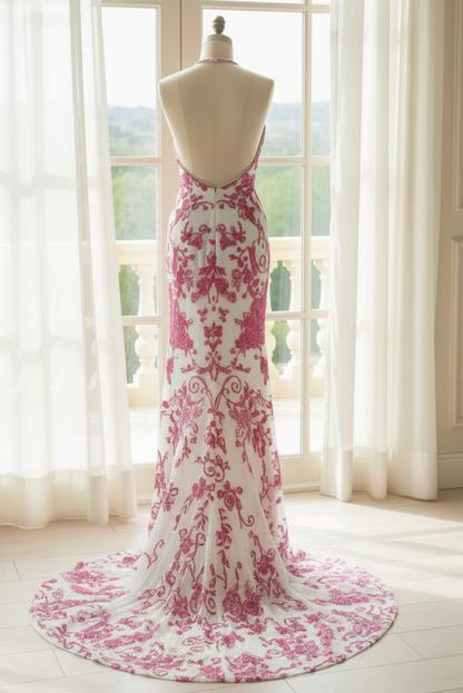 V-Neck Appliques Sheath Prom Dresss