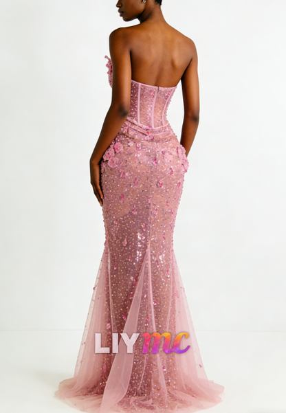 Sweetheart Sequins Appliques Beaded Mermaid Prom Dress for Black Girls.