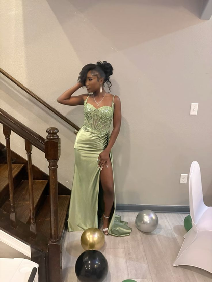 Green Mermaid Long Prom Party Dress Black Girl Graduation Dress