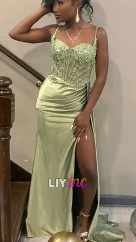 Green Mermaid Long Prom Party Dress Black Girl Graduation Dress