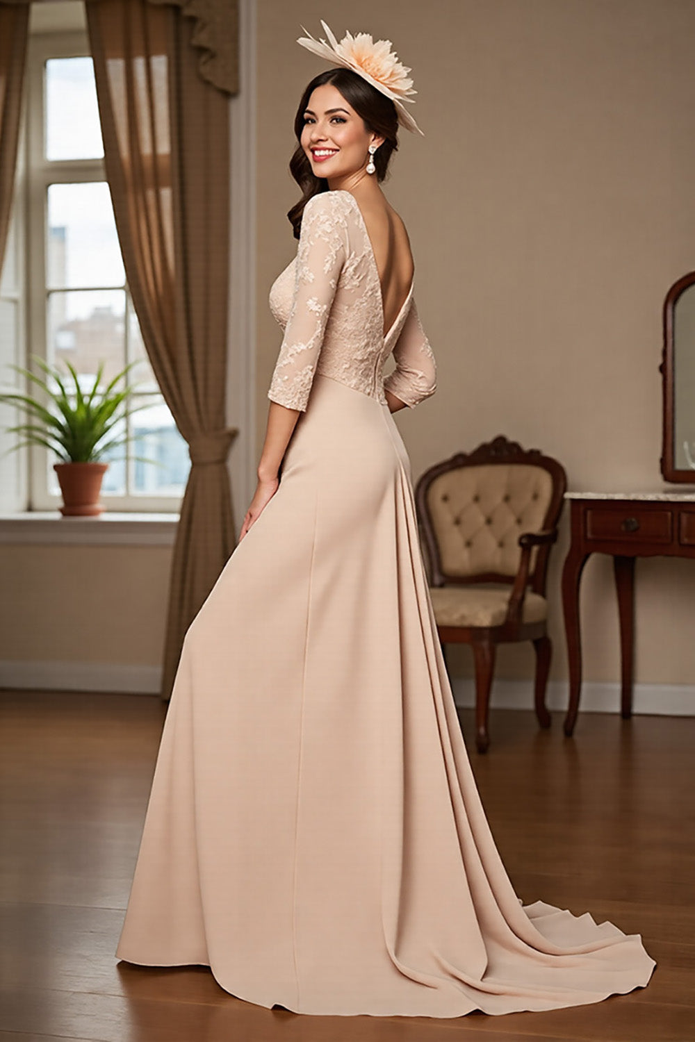 Apricot Mermaid Long Mother Of The Bride Dress With Appliques