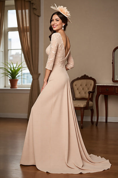 Apricot Mermaid Long Mother Of The Bride Dress With Appliques
