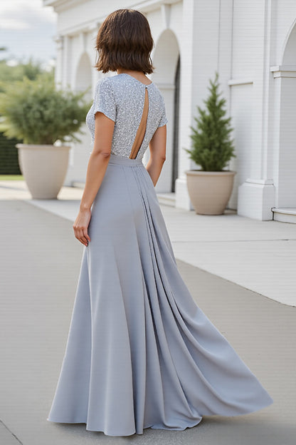 Chiffon Silver V Neck A Line Mother Of The Bride Dress