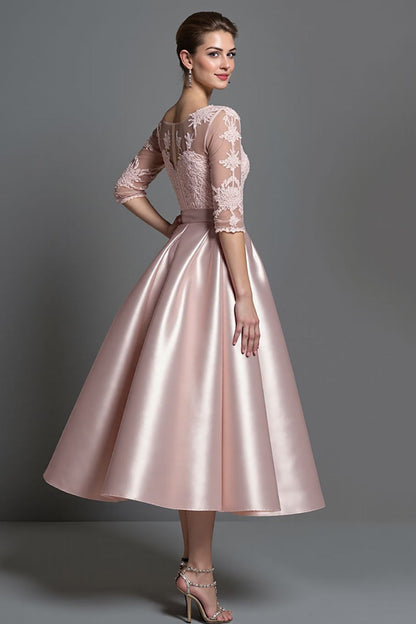 Apricot Satin A Line Long Mother of the Bride Dress with Lace