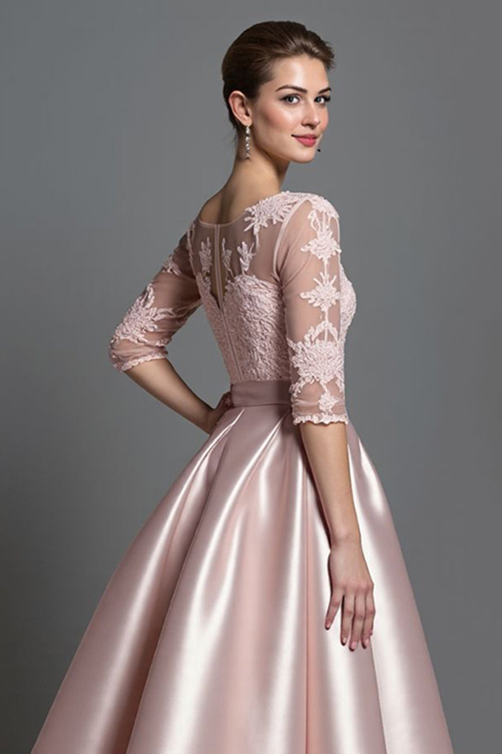 Apricot Satin A Line Long Mother of the Bride Dress with Lace