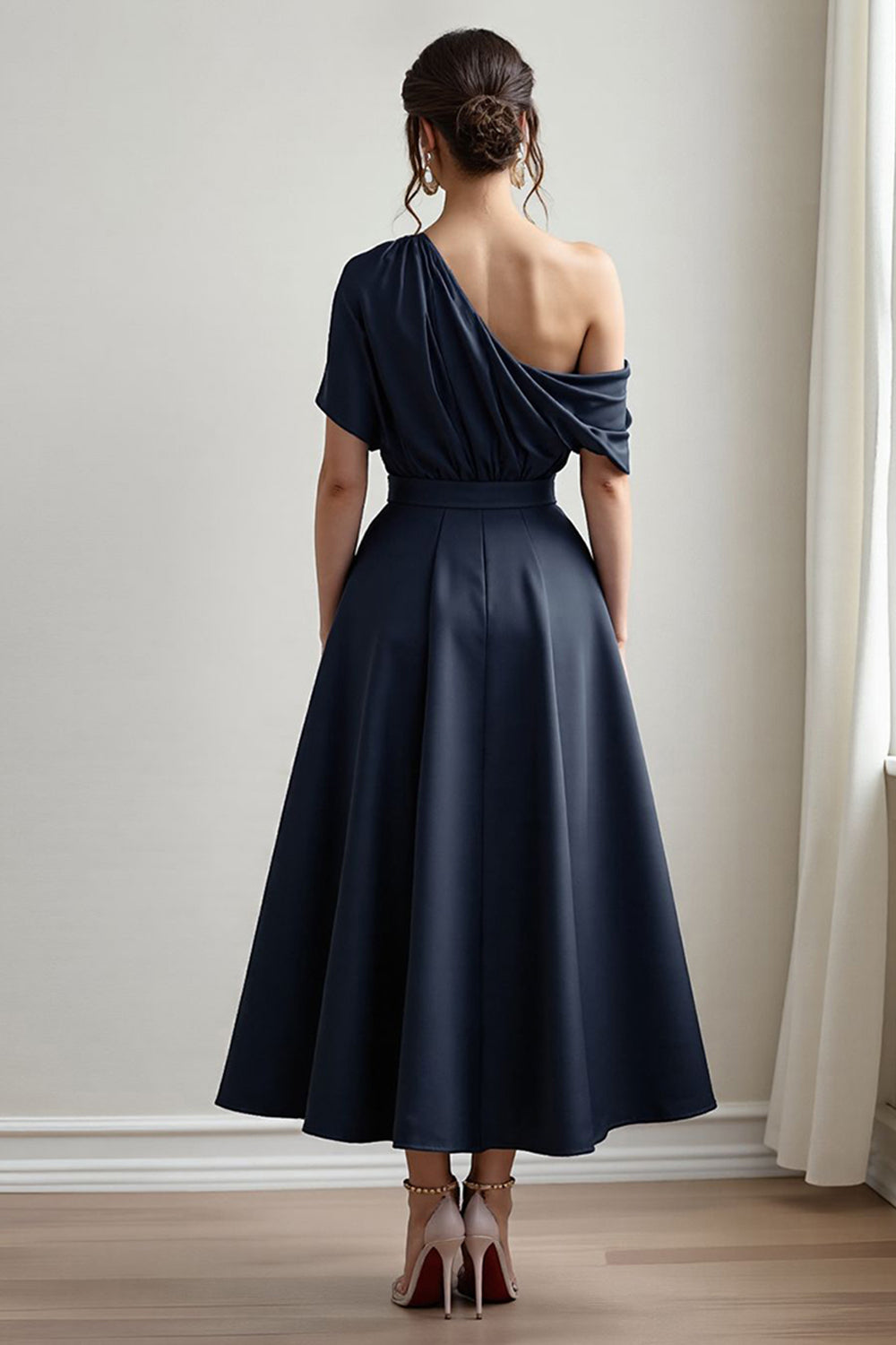 Black A Line Long Satin Mother of the Bride Dress with Pockets