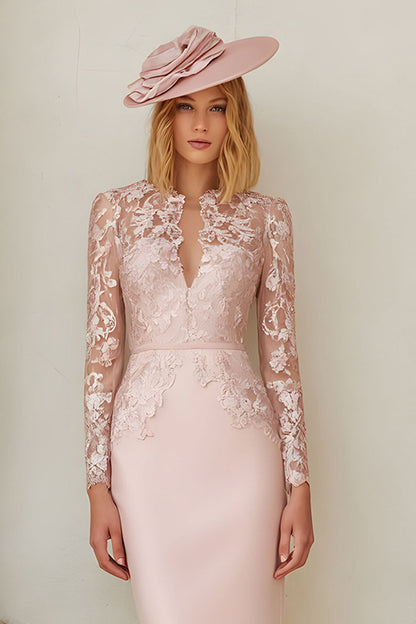 Blush Pink Bodycon Midi Mother of the Bride Dress with Lace