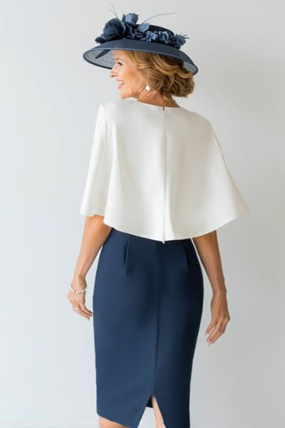 Navy Bodycon Floral 2 Piece Short Mother of the Bride Dress