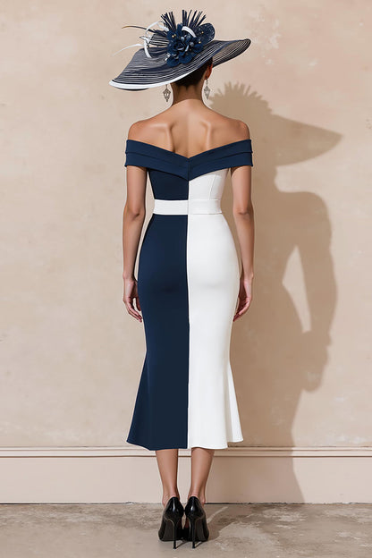 Black and White Mermaid Off the Shoulder Ruffled Long Mother of the Bride Dress