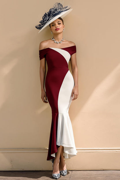 Black and White Patchwork Mermaid Ruffled Long Mother of the Bride Dress