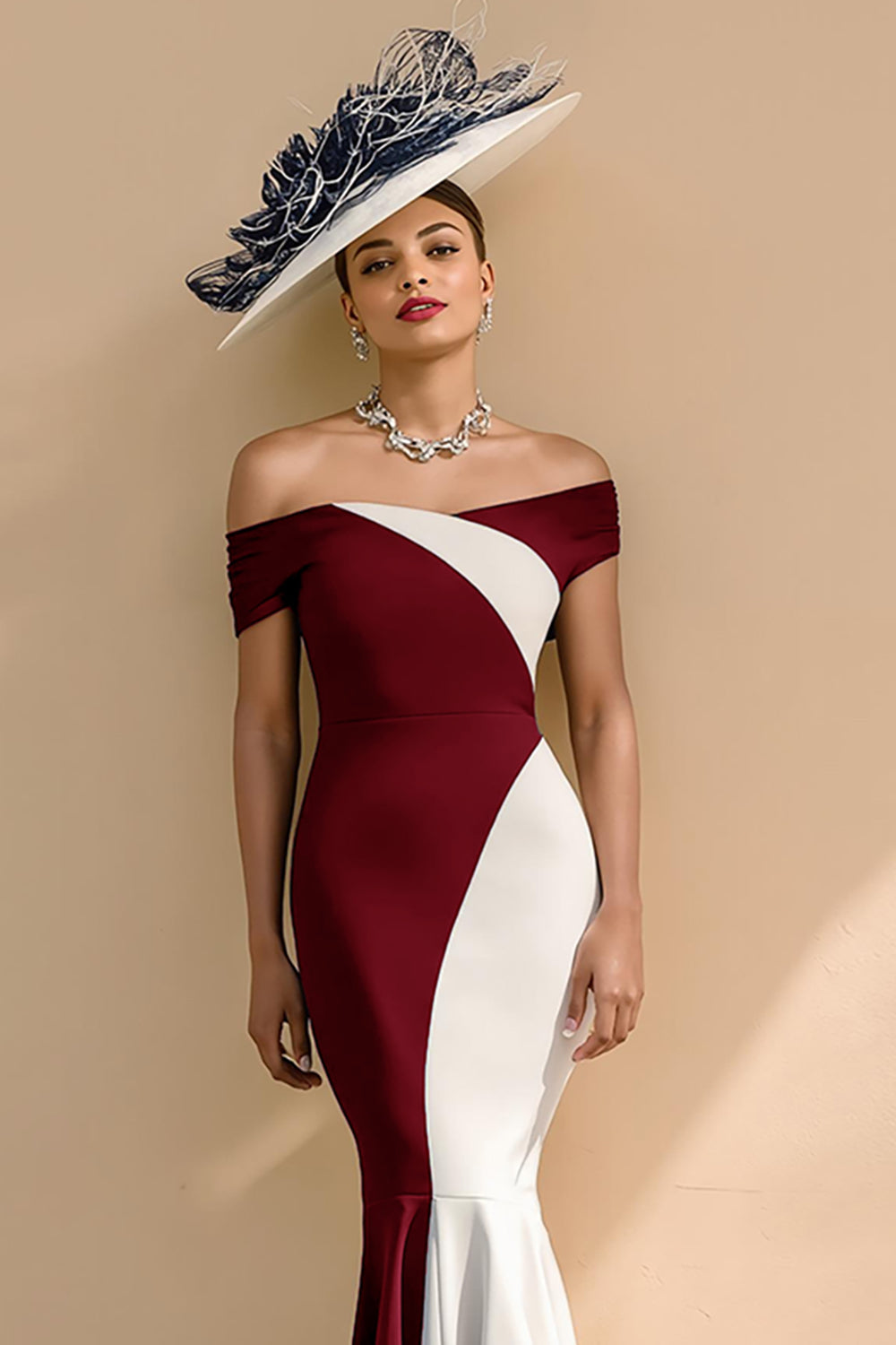 Black and White Patchwork Mermaid Ruffled Long Mother of the Bride Dress