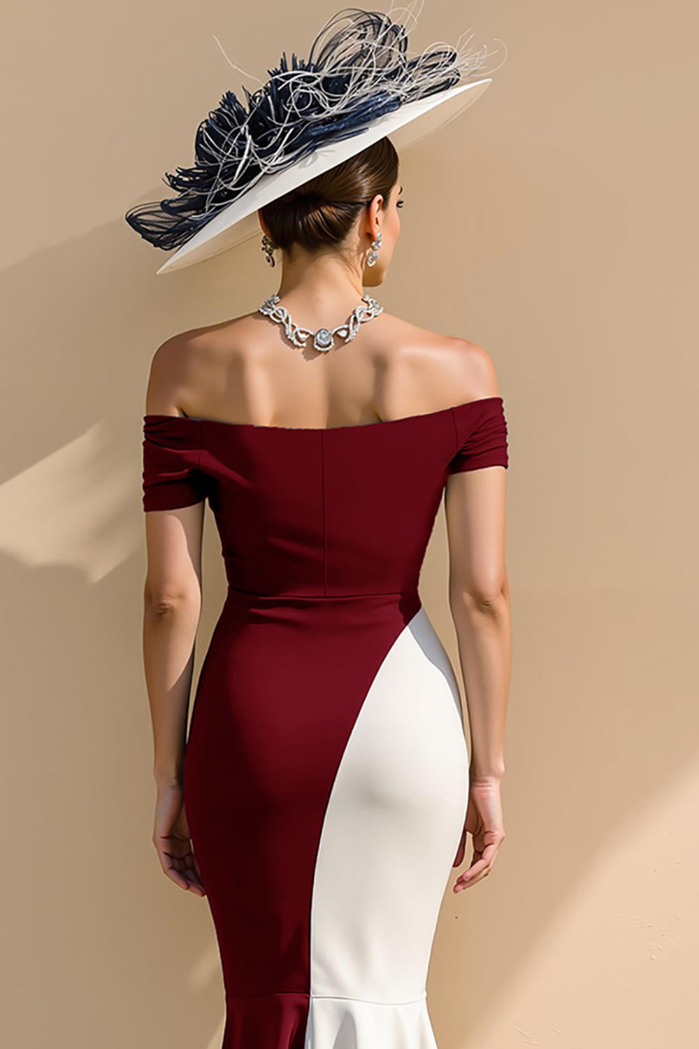 Black and White Patchwork Mermaid Ruffled Long Mother of the Bride Dress