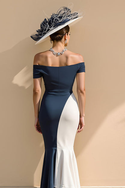 Black and White Patchwork Mermaid Ruffled Long Mother of the Bride Dress