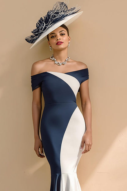 Black and White Patchwork Mermaid Ruffled Long Mother of the Bride Dress