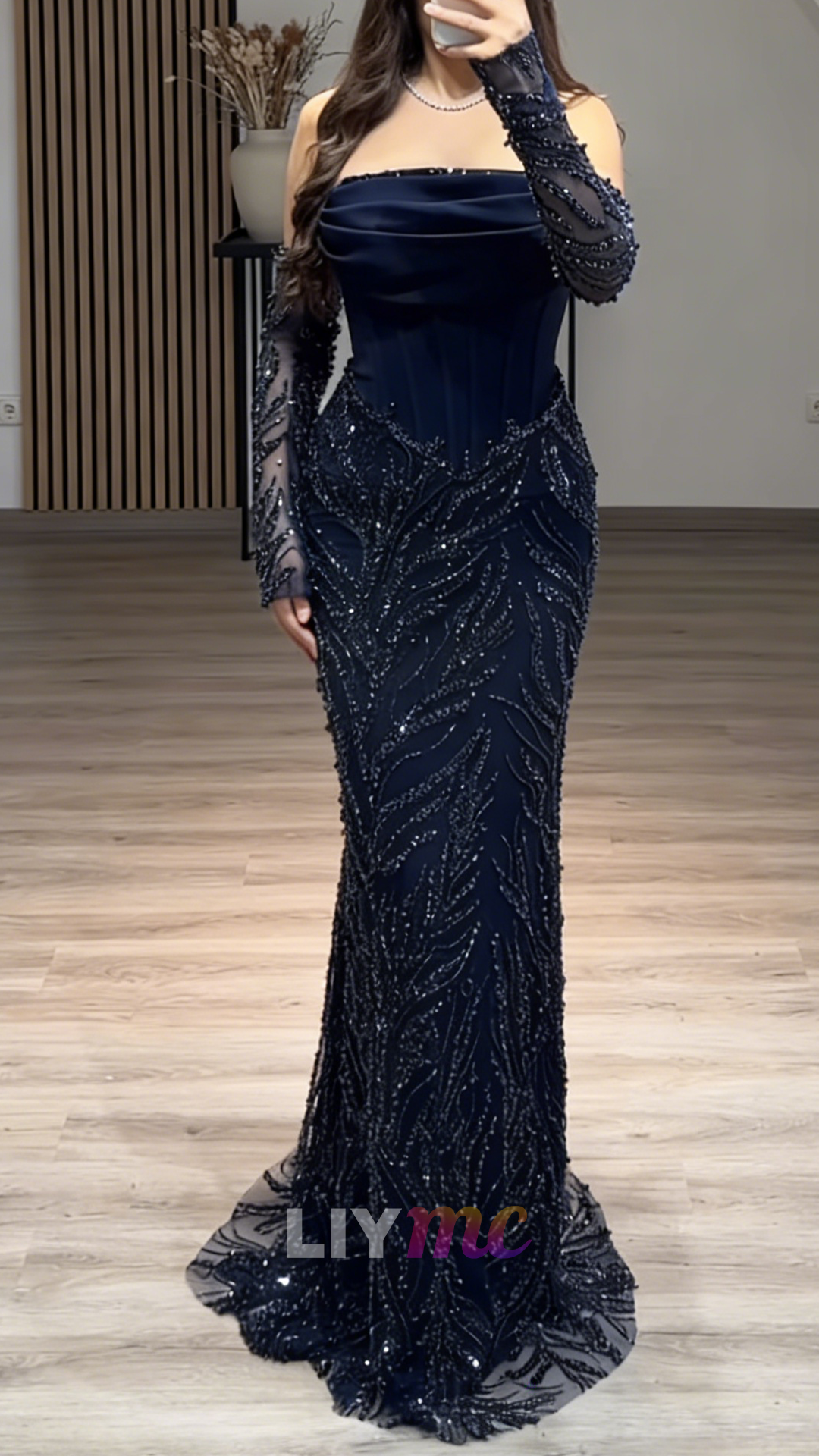 Strapless Beaded Embroidery Mermaid Evening Dress