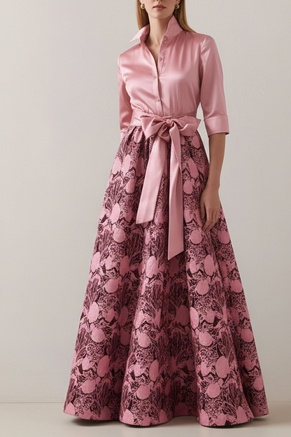 Royal Blue A-Line Floral Half Sleeves Long Mother Of The Bride Dress with Sash