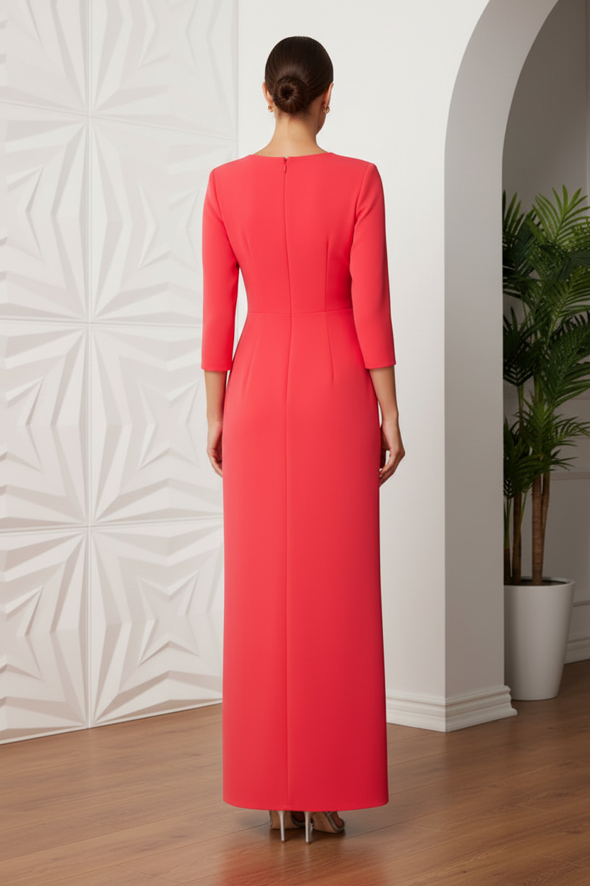 V-Neck Long Sleeves Slit Sheath Mother of Bride Dress