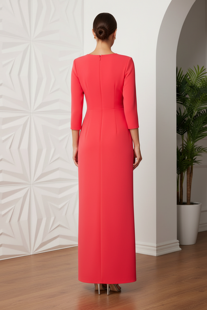 V-Neck Long Sleeves Slit Sheath Mother of Bride Dress