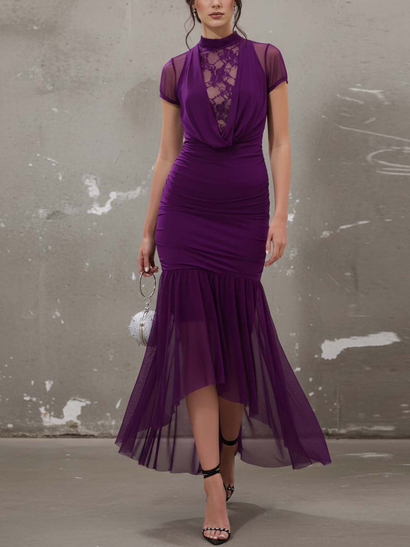 Deep Purple Lace Mesh Bodycon Dress