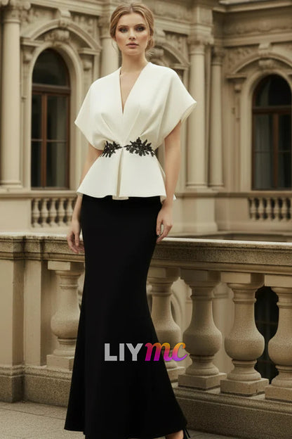 V-Neck Mikado Satin Mermaid Evening Dress